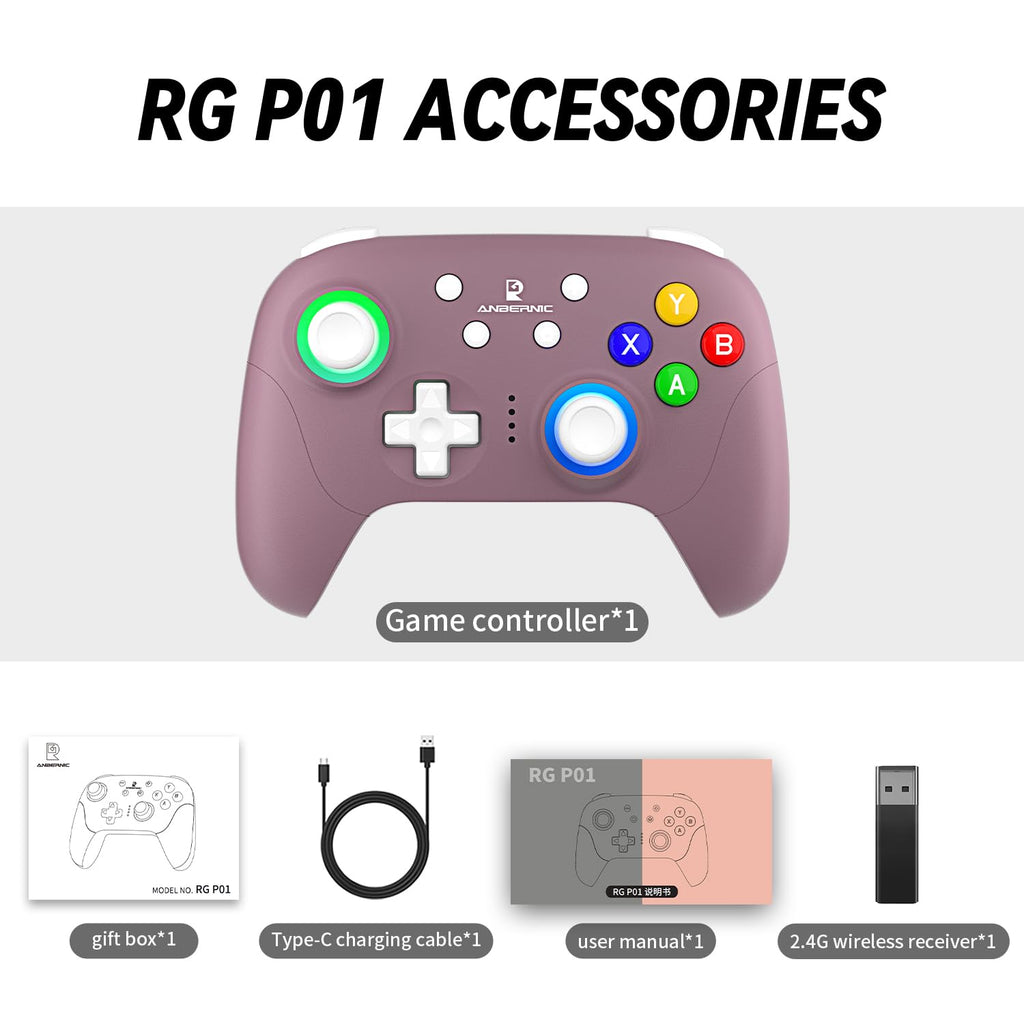 RG P01 Wireless Gaming Controller Compatible with Switch Game Controllers RG P01 2.5G Controller Gamepad for Bluetooth/PC/Steam/iOS/Android/Switch Hall Effect RGB Lights [android,ios,nintendo_switch,windows]