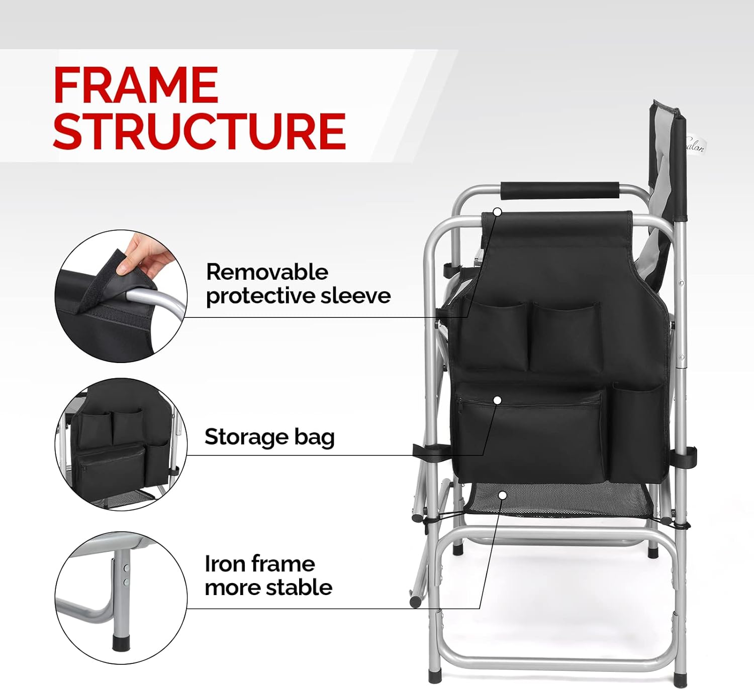 mefeir Tall Camping Chair Makeup Artist Director Chair 26" Counter Height, Portable Folding Design with Side Table, Cup Holder & Side Storage Bag, Heavy-Duty Iron Frame (300 lbs Capacity)