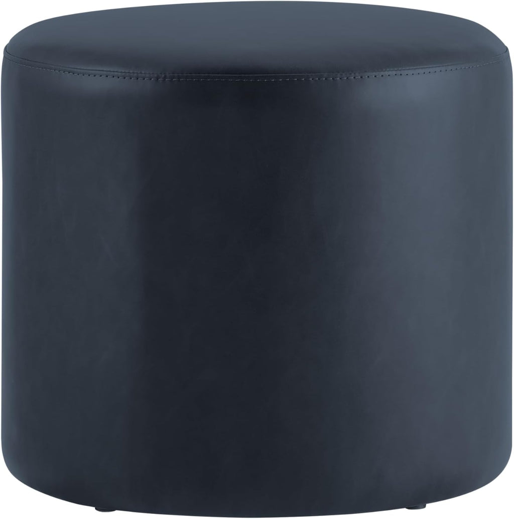 Studio Living® 19” Wentworth Ottoman Round Faux Leather Bench, Stationary Ottomans, Backless Chair, Footrest for Living Room, Footstool Office, Bedroom, Padded Seat, Navy Blue