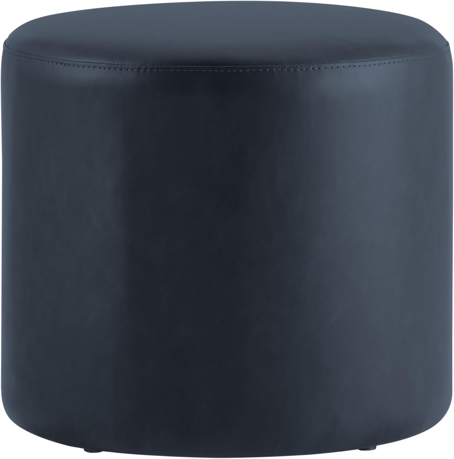 Studio Living® 19” Wentworth Ottoman Round Faux Leather Bench, Stationary Ottomans, Backless Chair, Footrest for Living Room, Footstool Office, Bedroom, Padded Seat, Navy Blue