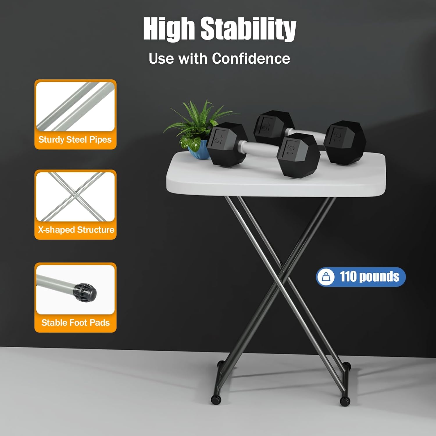 Adjustable Folding Laptop Table TV Tray, Multi-Functional Sturdy Durable Personal Table, No-Assembly Portable, for Home Office Writing, Picnic, Party, White