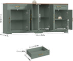 BOTLOG 71” Large Sideboard Buffet Cabinet with Storage, Farmhouse Kitchen Buffet Cabinet with Adjustable Shelves and 6 Barn Doors, Wood Coffee Wine Bar Console Table for Kitchen, Dining Room, Green