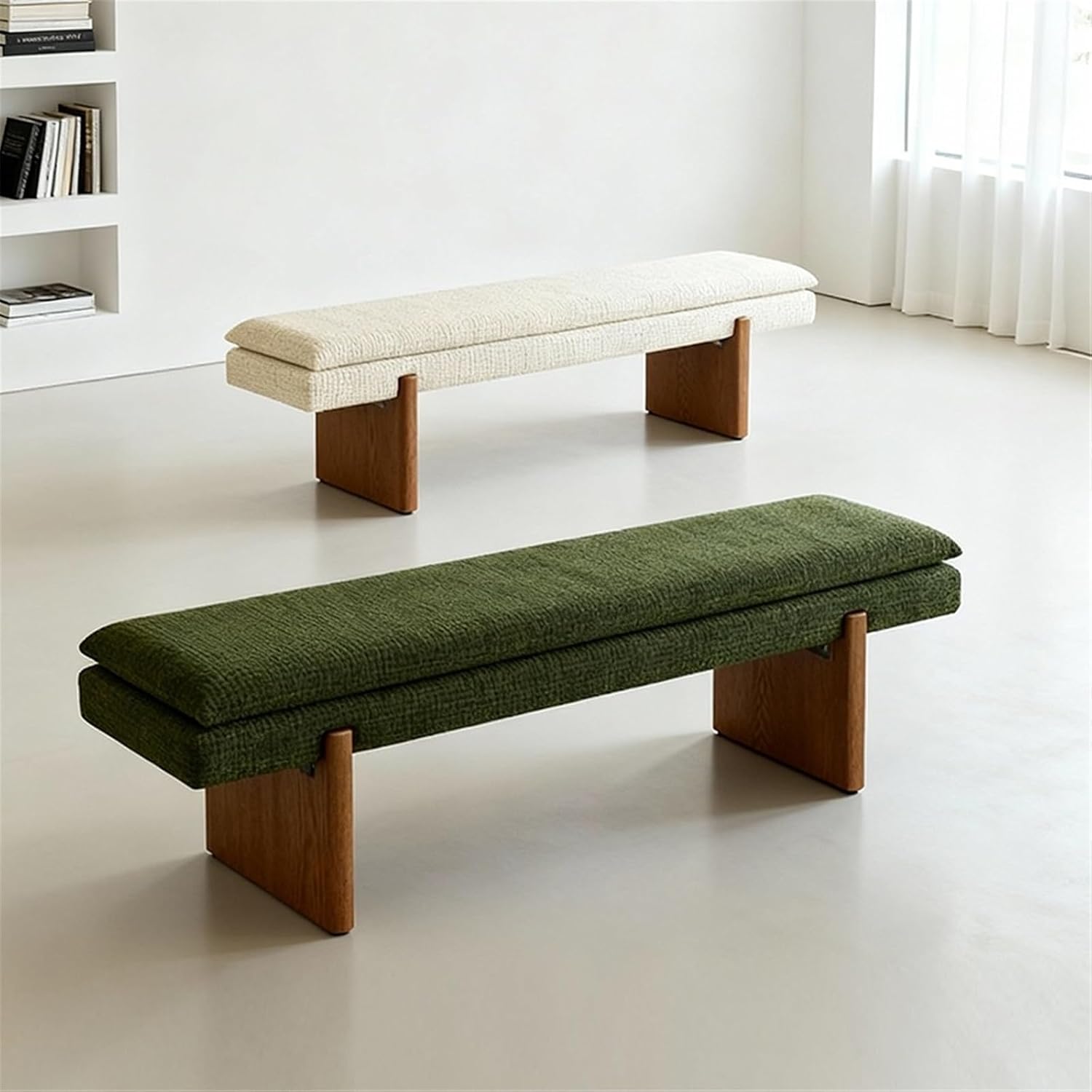 Modern White Bedroom Bench Walk-in Closet Wooden and Fabric Entryway(Small)