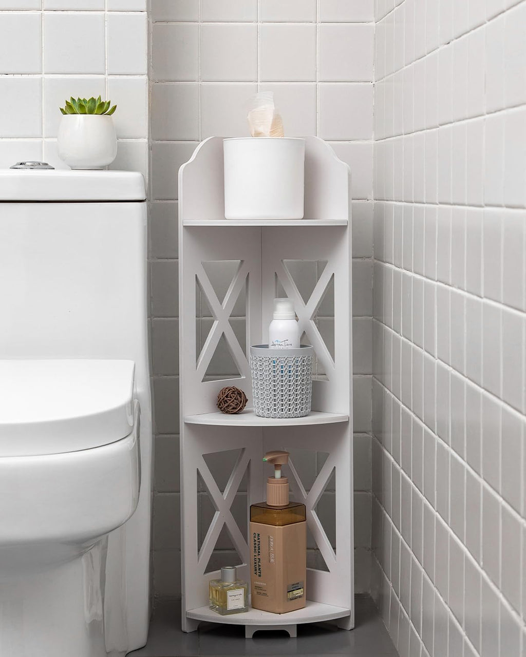 J JINXIAMU Corner Shelf Stand, Storage Organizer Great for Bathroom, Corner Shelf Perfect for Small Space,Waterproof Stand Also Use for Toilet Paper Stand,White
