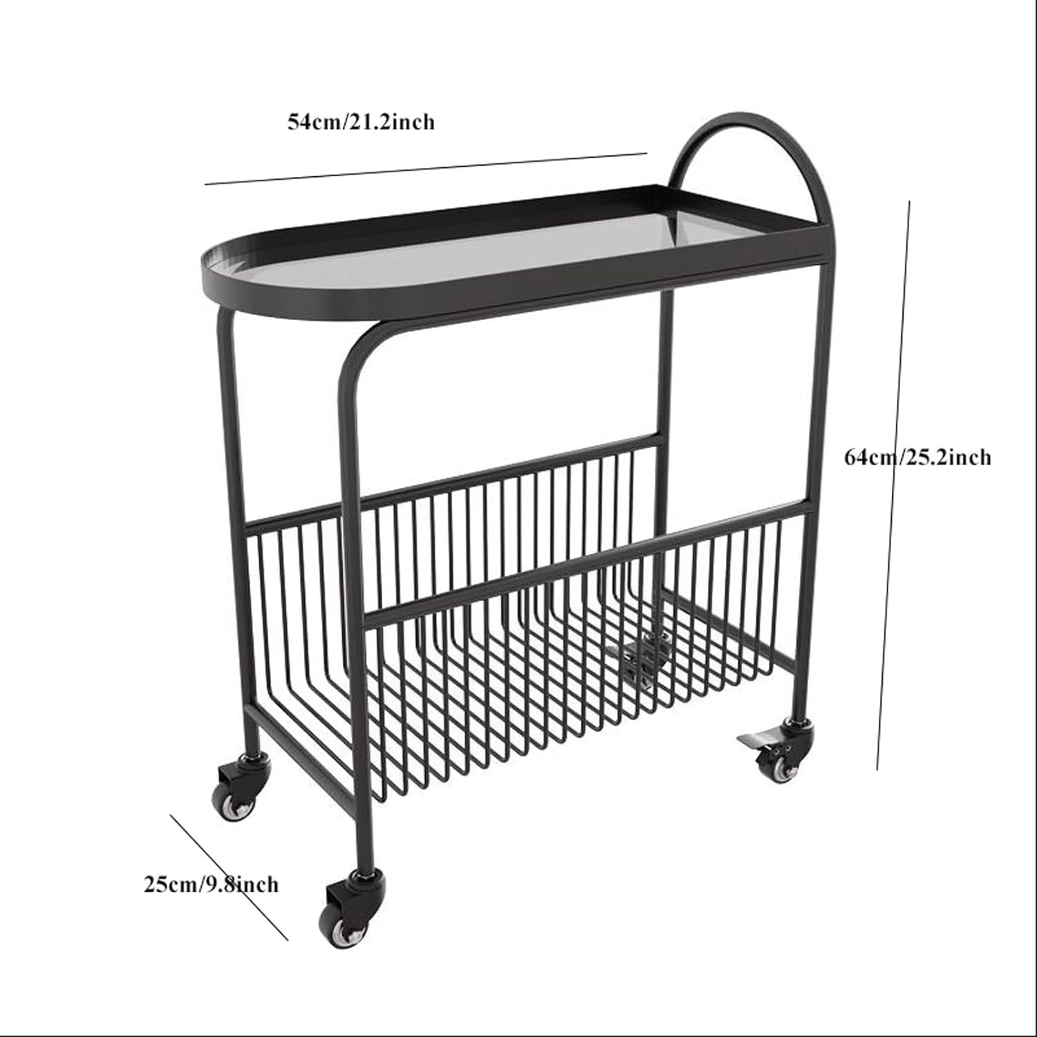 Small Sofa Side Table End Table with Wheels, 2-Tier Utility Rolling Cart Storage, Mobile Trolley Organizer with Handle (Color:A-Black)