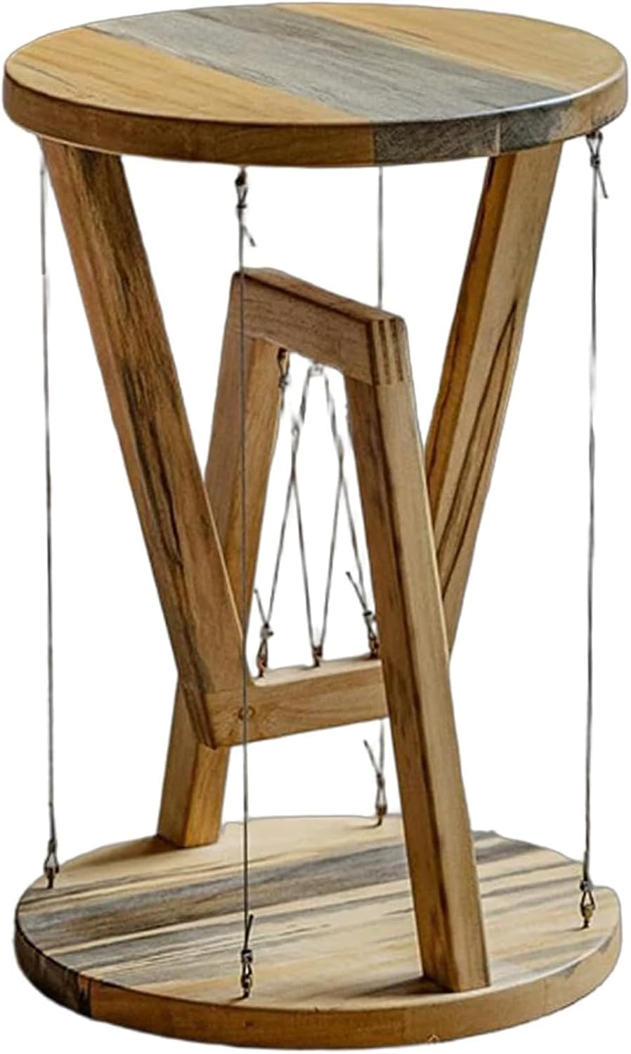 Floating Effect End Table, Solid Wood Tensegrity Side Table, Anti-Gravity Hanging Plant Rack, Modern Floating End Table, for Living Room & Bedroom (Natural, 11.8" L * 11.8" W * 17.5" H in, Wood)
