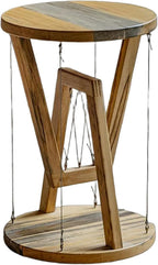 Floating Effect End Table, Solid Wood Tensegrity Side Table, Anti-Gravity Hanging Plant Rack, Modern Floating End Table, for Living Room & Bedroom (Natural, 11.8" L * 11.8" W * 17.5" H in, Wood)