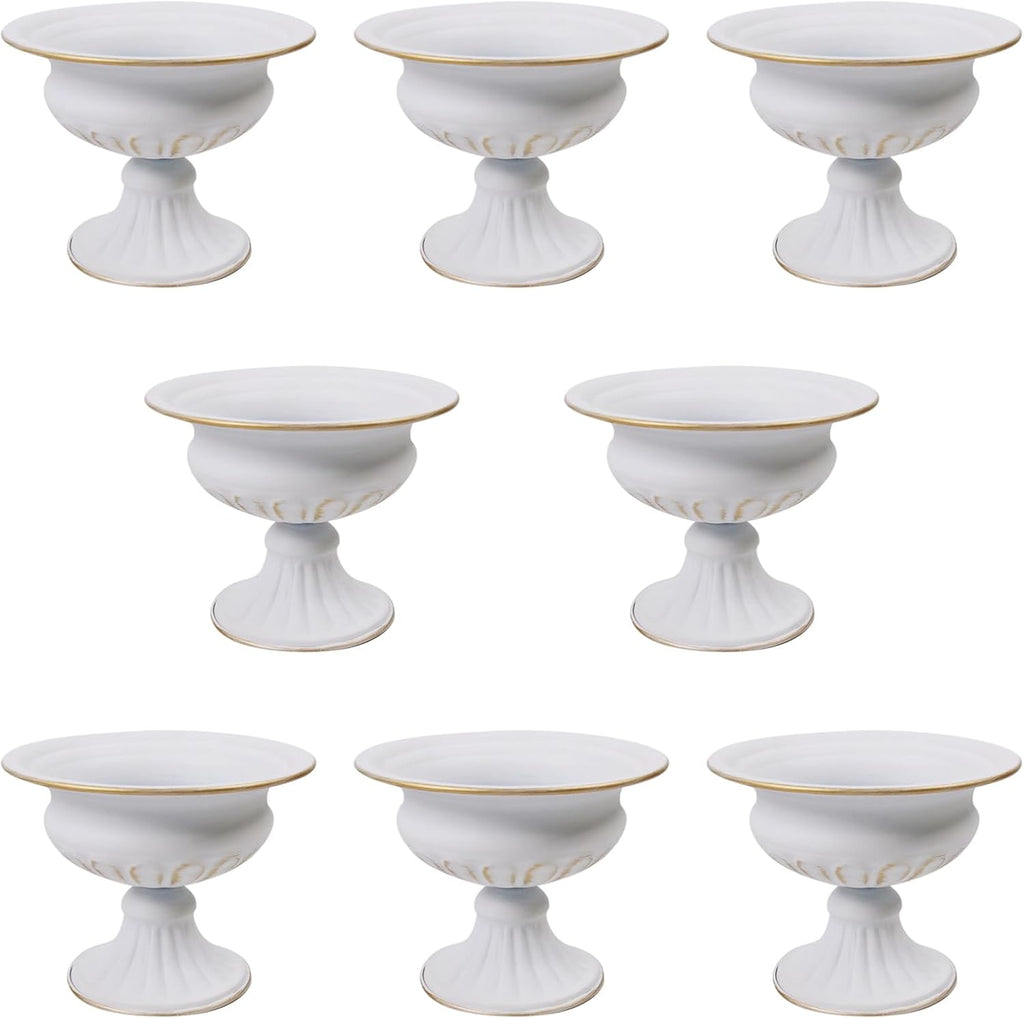 8Pcs White Compote Vases for Centerpieces, 4.7in Small Flower Vases | No Leakage, Rust-free, Metal Urn Vase, for Wedding, Birthday, Daily Home Decor, Christmas