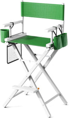 OmySalon Director's Chair 31" Height Folding Portable w/Storage Pouch & Footrest, Makeup Artist Chair for Salon, Events, Mobile, 250lb Capacity, White Wood Frame & Olive Green Canvas Seat