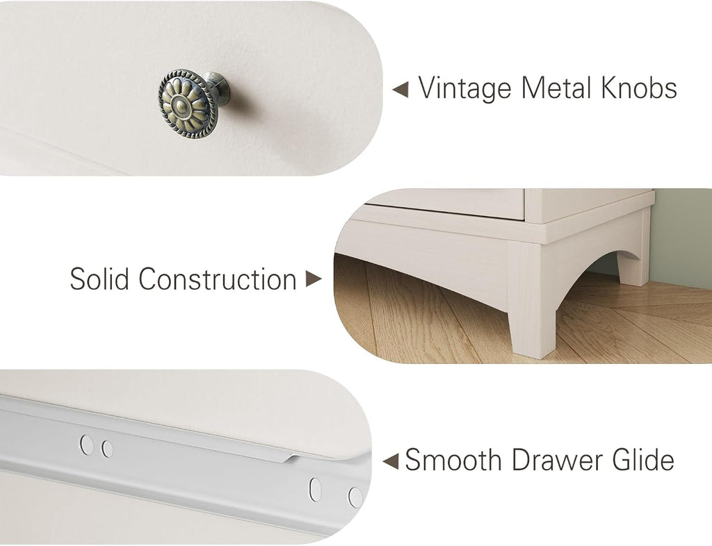 BOSHIRO 71" Antique White Pantry Cabinet with Charging Station, 4-Type Storage & Anti-Tip Design, Farmhouse Kitchen Cabinet with Adjustable Shelves