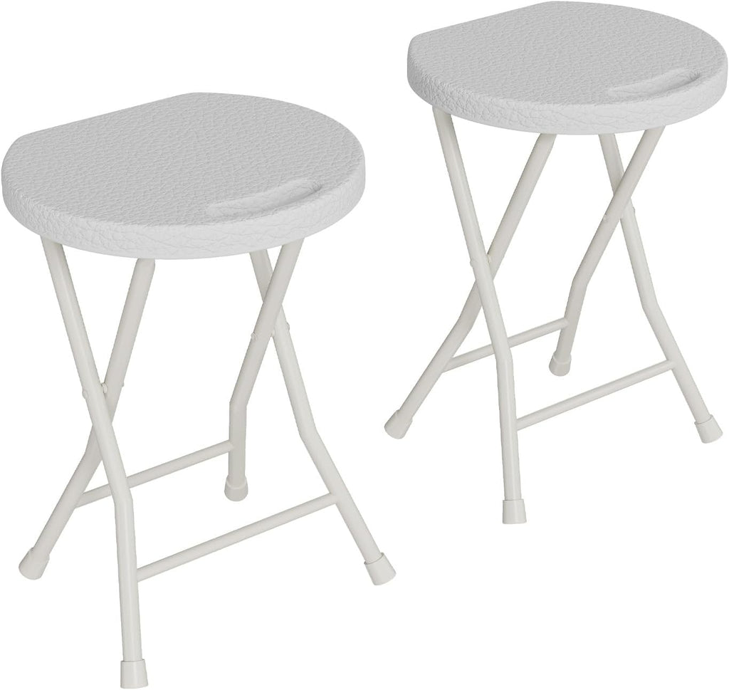 Folding Stool Chair with Handle, Portable Heavy Duty Round Foldable Stool, Non-Slip Feet, 600Lbs Capacity, 18 Inch Foldable Stool for Dorm, Kitchen, Vanity, Church Outdoor Use