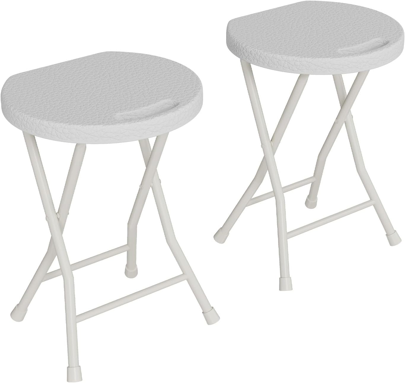 Folding Stool Chair with Handle, Portable Heavy Duty Round Foldable Stool, Non-Slip Feet, 600Lbs Capacity, 18 Inch Foldable Stool for Dorm, Kitchen, Vanity, Church Outdoor Use