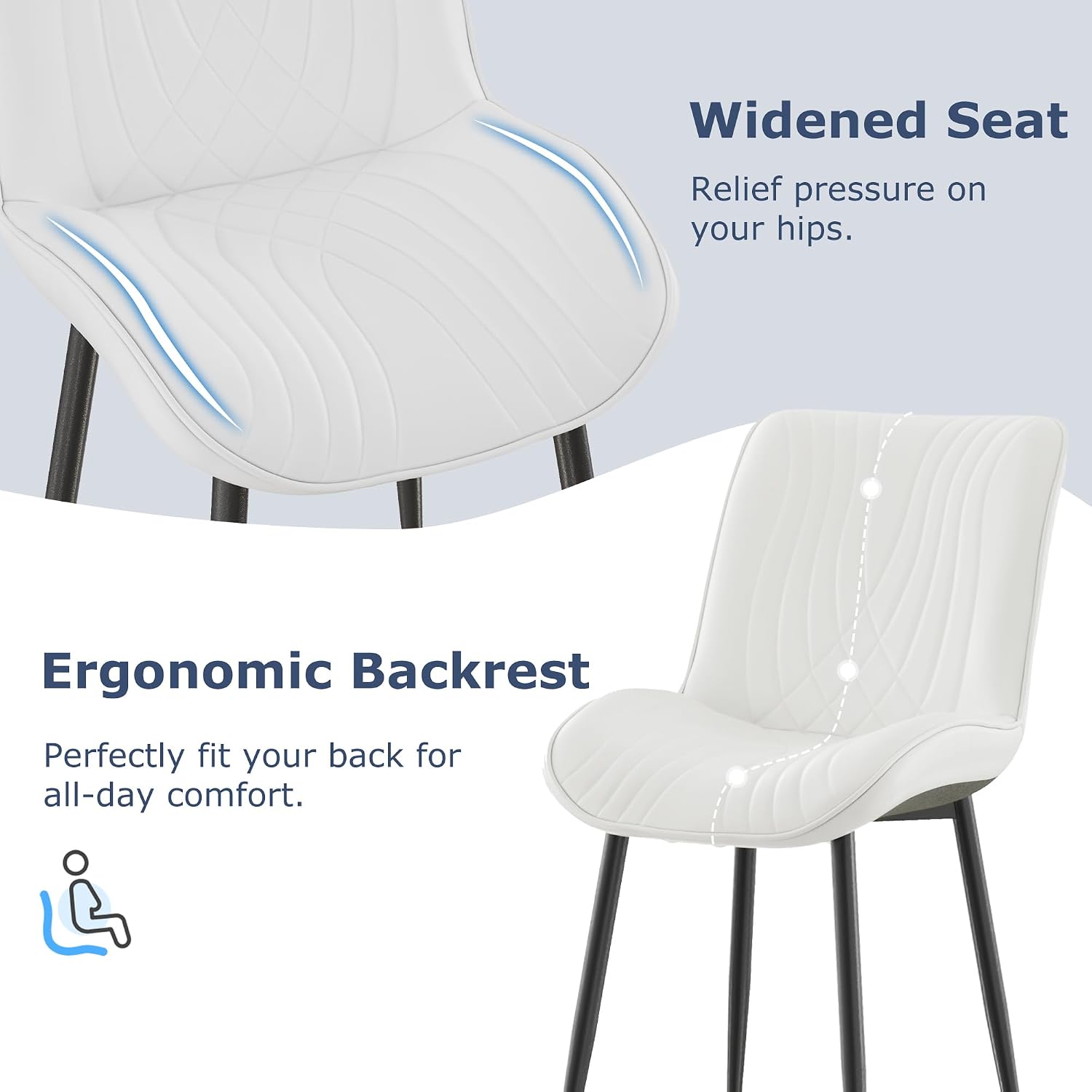 VECELO Dining Chairs Set of 4, Modern Upholstered Faux Leather Cushion Seat and Metal Legs for Kitchen, Living Room, White