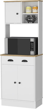 2-Door Cabinet Microwave Kitchen Pantry in White and Macadamia,Buffet Kitchen Sideboard,for Kitchen,Dining Room,13.78 * 23.62 * 66.54