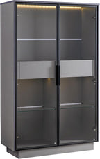 roomfitters 60.6'' Display Cabinet with Glass Doors, Freestanding Pantry Storage Cabinet with Adjustable Shelves for Home, Grey