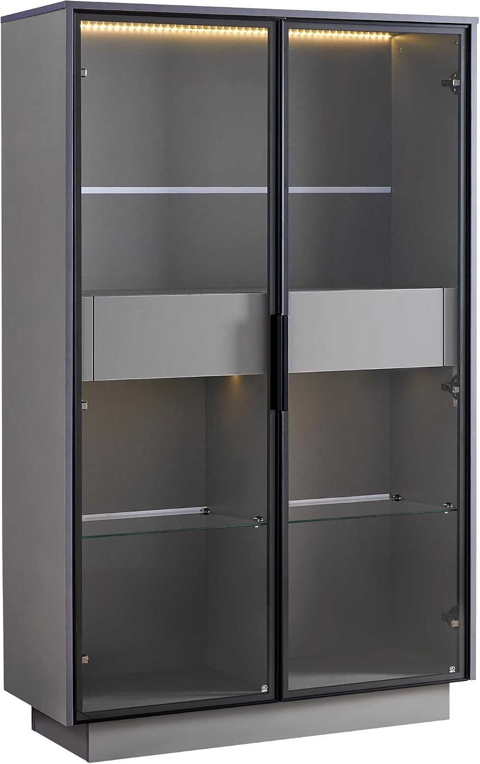 roomfitters 60.6'' Display Cabinet with Glass Doors, Freestanding Pantry Storage Cabinet with Adjustable Shelves for Home, Grey