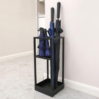 MyGift Umbrella Stand,Umbrella Holder for Entryway,20 Inch Tall Modern Metal Geometric Freestanding Umbrella Rack or Cane Holder with Shelf for Small Umbrellas and Bottom Drip Tray (Black)