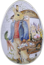 4.9" Oversized Easter Egg Tin - Vintage Bunny Gardener Metal Gift Box, Large Flower Market Themed Treat Container for Egg Hunt & Spring Decor