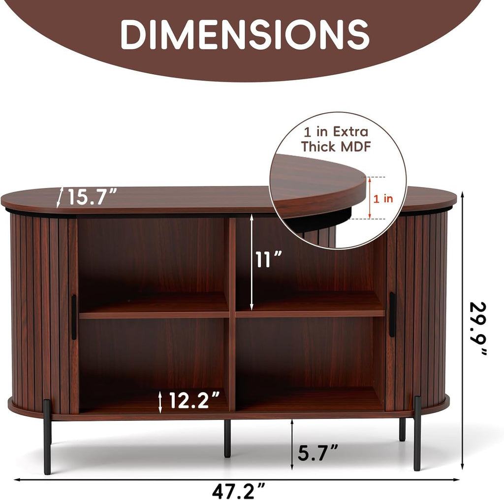 Simore Sideboard Buffet Cabinet with Storage, 47.2" Fluted Buffet Storage Cabinet with Doors and Adjustable Shelves,Entryway Cabinet for Living Room, Dining Room,Walnut