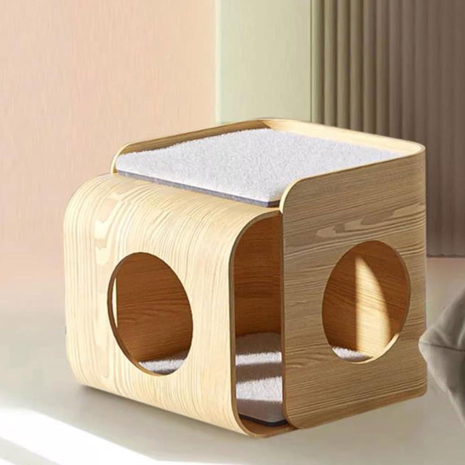 Rustic Side Table Multipurpose Wood End Table Side, with Cat Bed Cave Furniture Nightstand, Easy to Clean Covered with Replaceable Washable Cushion End Table for Living Room