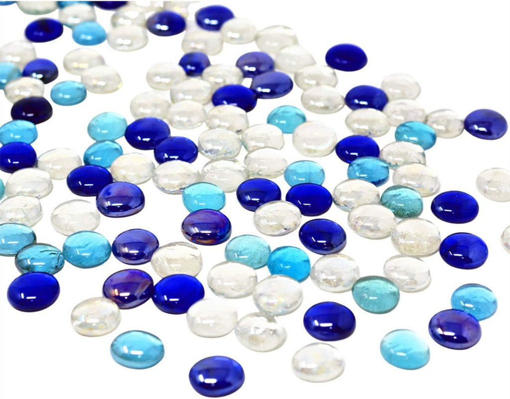 TSY TOOL 3 Lb (300PCS) Flat Glass Marbles Blue, Clear Mixed Color Glass Gems Pebbles Stones Marbles Vase Filler Accents and Crafting Aquarium Decor