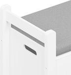 White Toy Storage Bench with Cushion Seat & Bookshelf, Multi-Functional Kids Toy Box Organizer, Flip-Top Lid & Safety Hinge, Large Storage Cabinet for Playroom, Nursery