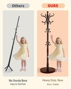 Wooden Coat Rack Freestanding, Solid Wood Coat Rack Stand with 14 Hooks, Vintage Heavy Duty Standing Coat, Sturdy Jacket Hanger Tree Stand for Corner, Office, Entryway