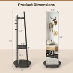 Tangkula Full Length Mirror with Coat Rack, Swivel 55" Standing Floor Mirror on Wheels with Shelves, Hanging Rods & Hooks, Coat Tree with Full Body Mirror for Living Room, Entryway, Bedroom