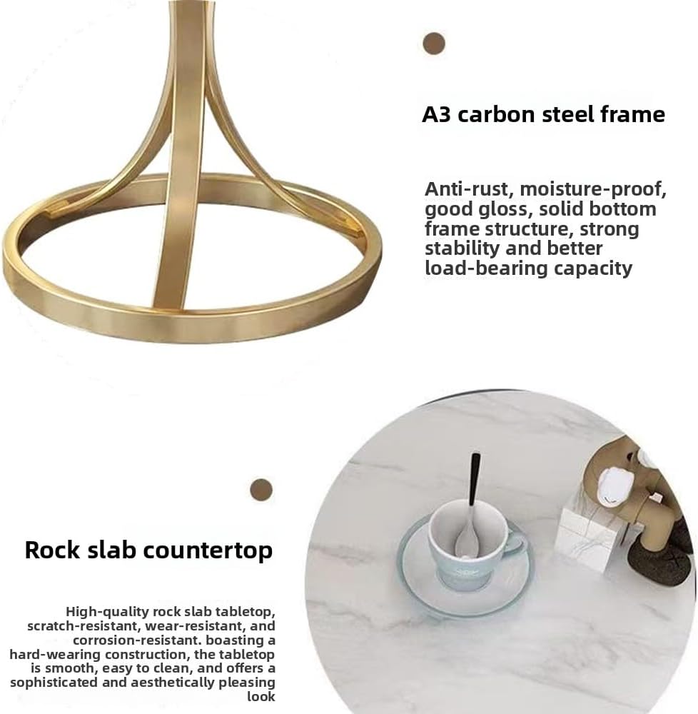 Beautyverve Rock Plate Coffee Tables for Living Room, Modern Small Round Side Table with Marble Top, Outdoor End Table for Patio Bedroom Room, Corner Desk (Snow Mountain White, 19.7 inch, Black)