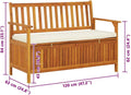Rustic Storage Bench Natural Solid Acacia Wood with Polyester Cushion 47.2 x 47.2 x 33.1 in for Outdoor Patio Porch Front Porch Seating and Storage