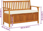 Rustic Storage Bench Natural Solid Acacia Wood with Polyester Cushion 47.2 x 47.2 x 33.1 in for Outdoor Patio Porch Front Porch Seating and Storage