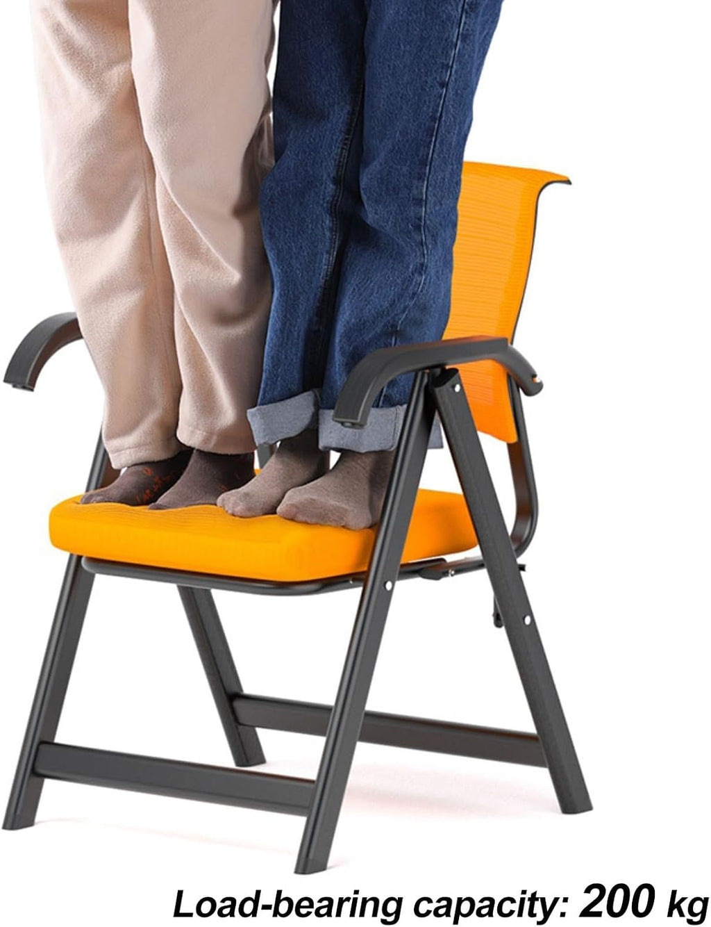 Folding Chair, Office Upholstered Folding Chair with Armrests, Stackable, Thick Cushion, Lumbar Support, Mesh Breathable Elastic Backrest, Suitable for Office, Training Room(Black)