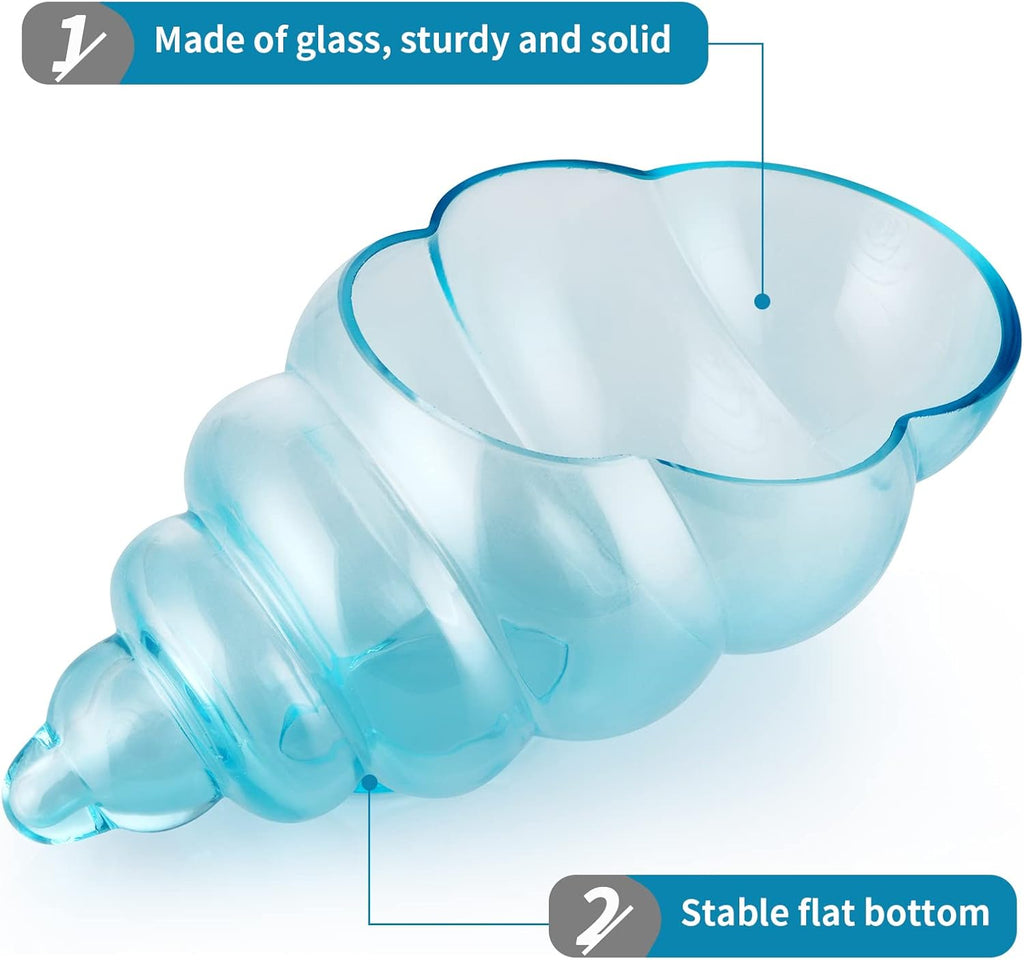 MDLUU Glass Shell Vase, 11-Inch Seashell Potpourri Holder, Large Decorative Conch Bowl for Shell Collection Display, Sea Glass, Air Plant(Blue)