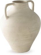 Signature Design by Ashley Justy Vase, Terra Cotta Decor with Antiqued Beige Finish for Faux or Dried Arrangements, Sculptural Accent for Tables or Shelves, 17" H