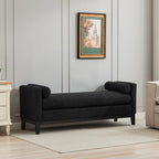 66.34" W Elegant Upholstered Bench,Daybed, Ottoman with Wood Legs & 2 Bolster Pillows for End of Bed, Bedroom, Living Room, Entryway,Black Boucle