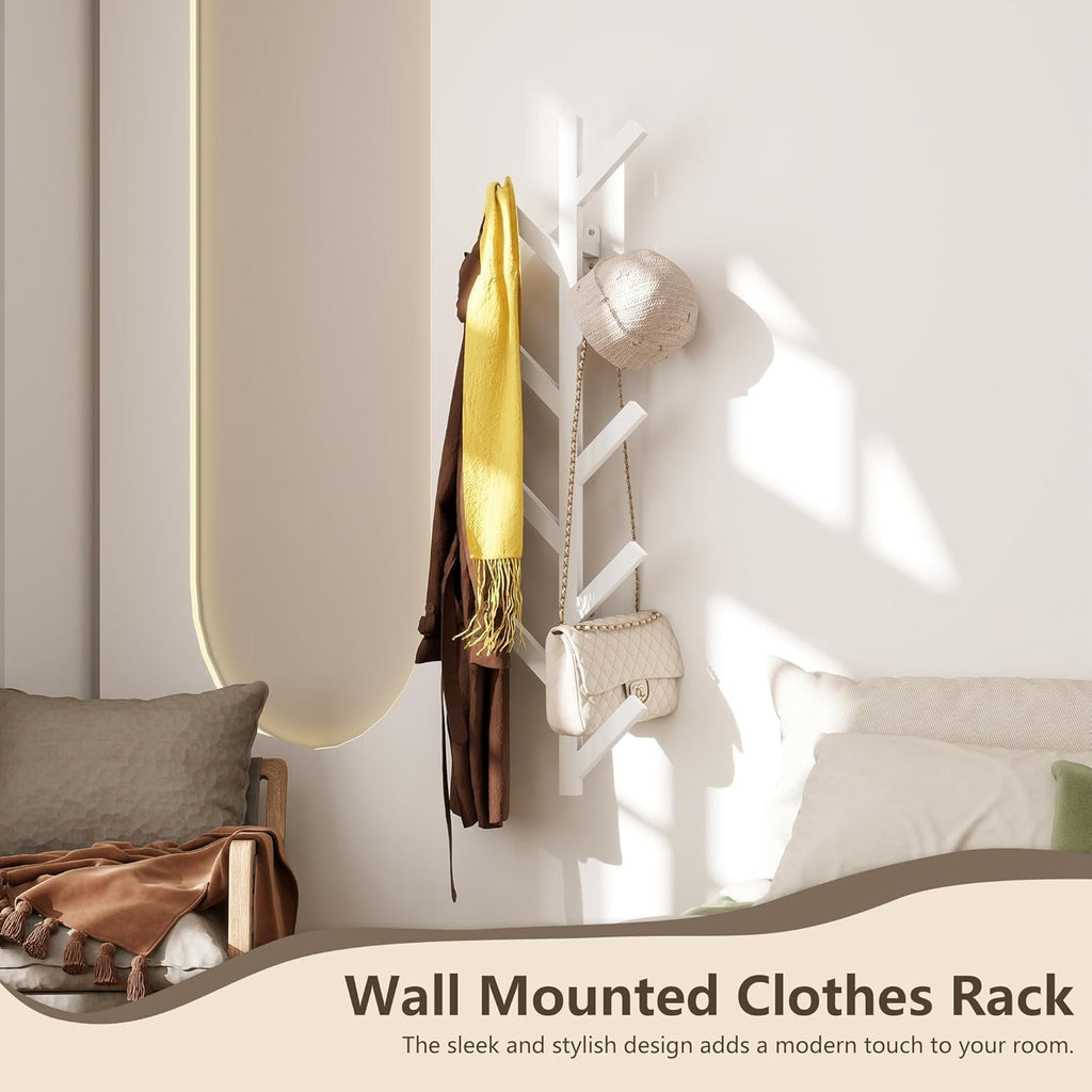 Vlush 2Pack Wall Mounted Coat Rack - 9 Hooks, Modern Metal Design, for Hats, Coats and Bags - Suitable for Entryways and Bedrooms - White (37.9" Height)