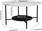 31.5Wx20.1Dx18.7H inch Round Marble Coffee Table, 2 Tier, Sofa Side End Table, Nightstand, Open Storage, Living Room Decor, Center Table, 32"