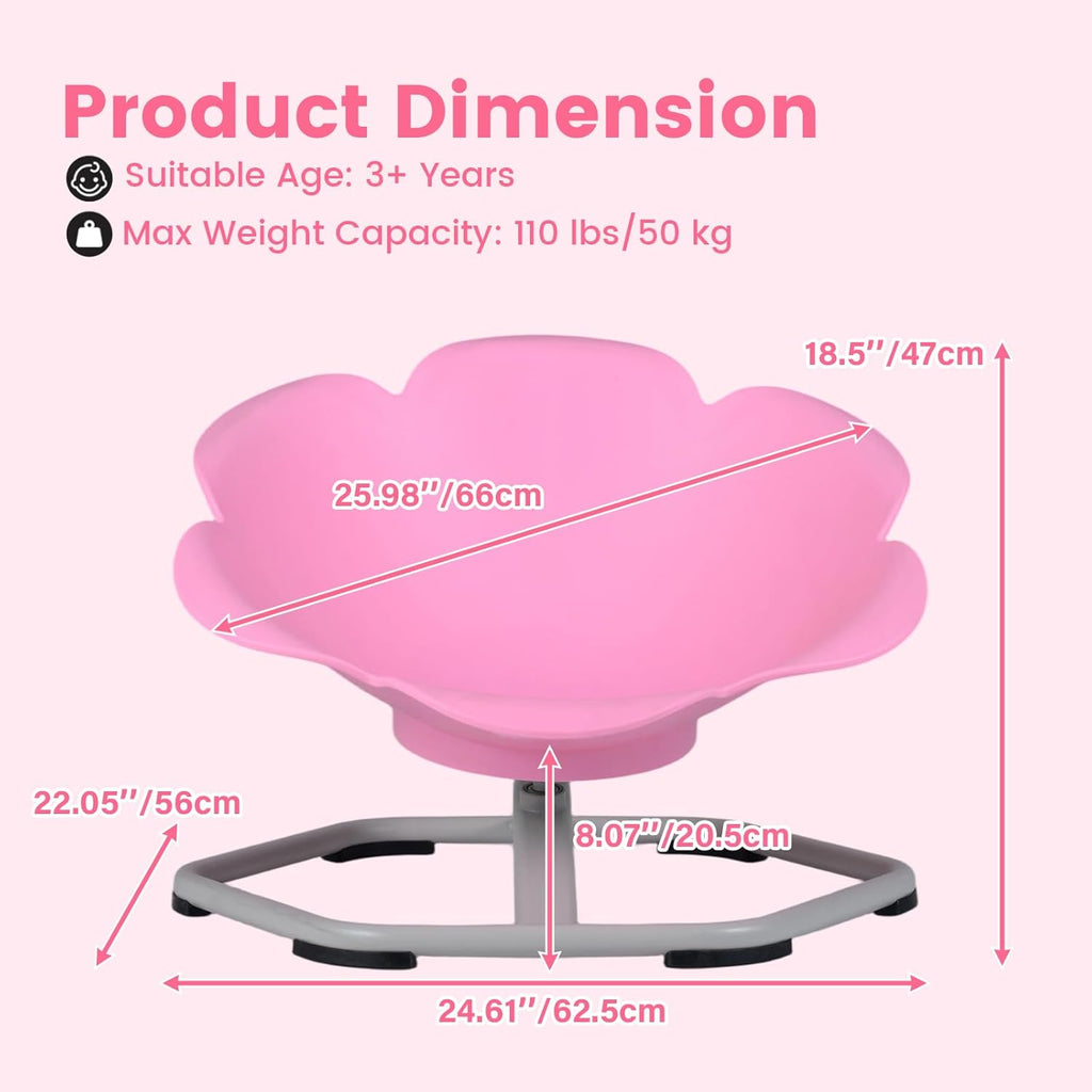 Olakids Sensory Spinning Chair, Flower Shape 360° Swivel Seat for Autistic Kids Autism ADHD Children with Non-Slip Design, Sit and Spin Toy for Body Balance Coordination Training (Pink)