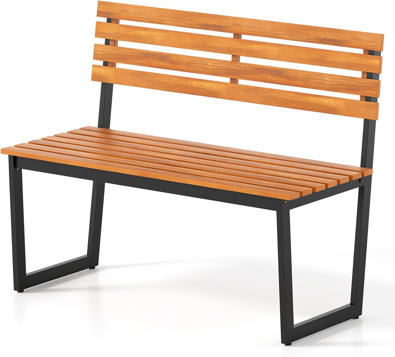 Tangkula 43" Outdoor Wood Bench, 2-Person Acacia Wood Bench with Heavy-Duty Metal Frame, Slatted Seat & Inclined Backrest, 800 lbs Weight Capacity, Patio Bench for Porch, Yard, Balcony, Lawn