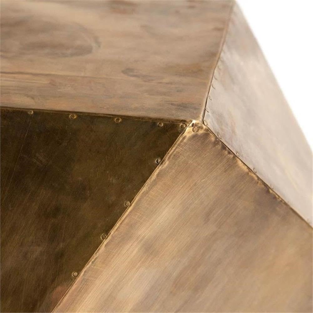 Pemberly Row Hexagonal Brass Metal Plated End/Side Table, 26"x18.5", Antiqued Bronze Finish with Nail-Head Detailing, Durable Iron Construction, Versatile Use as Stool or Accent Table for Living Room