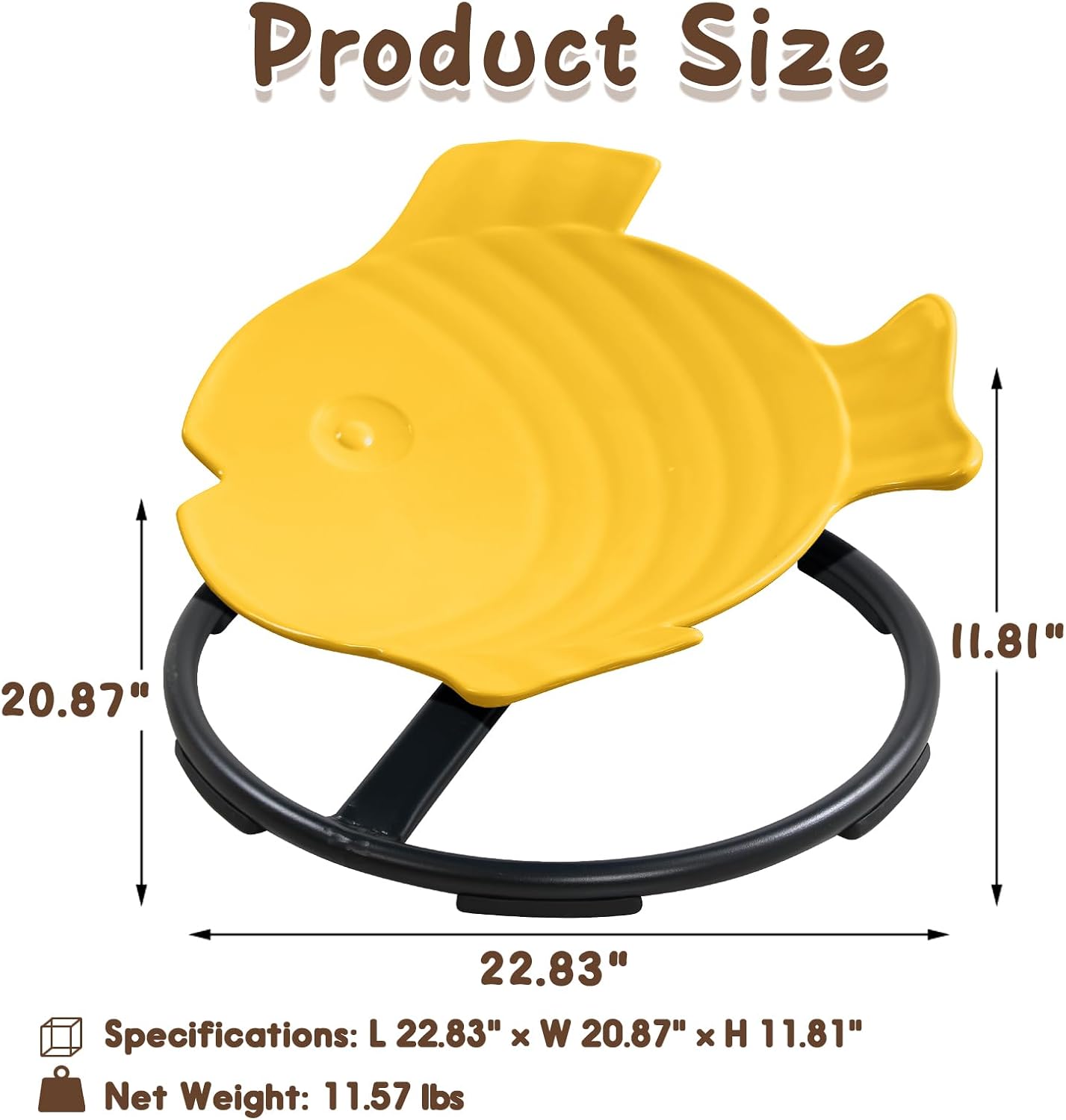 Sensory Spinning Chair for Kids with Autism & ADHD, Swivel Chair for Indoor/Outdoor Use, Sit and Spin Toys, Fish-Shaped Sensory Chairs for Autistic Children, Training Body Coordination (Yellow)