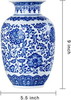 Qinlang 9 in Small Ceramic Vases for Flowers, Blue and White Flower Vase for Centerpieces - Lotus Pattern