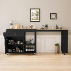 81.5" Kitchen Island with Extendable Dining Table, Rolling Kitchen Cart on Wheels with Spice Rack, Drawer and Door Cabinet for Dining Room, Black