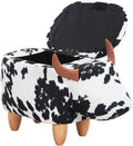 OLizee® Decorative Cow Storage Ottoman Footstool Cute Animal Upholstered Stool for Kids Wooden Accent Footrest, Black White