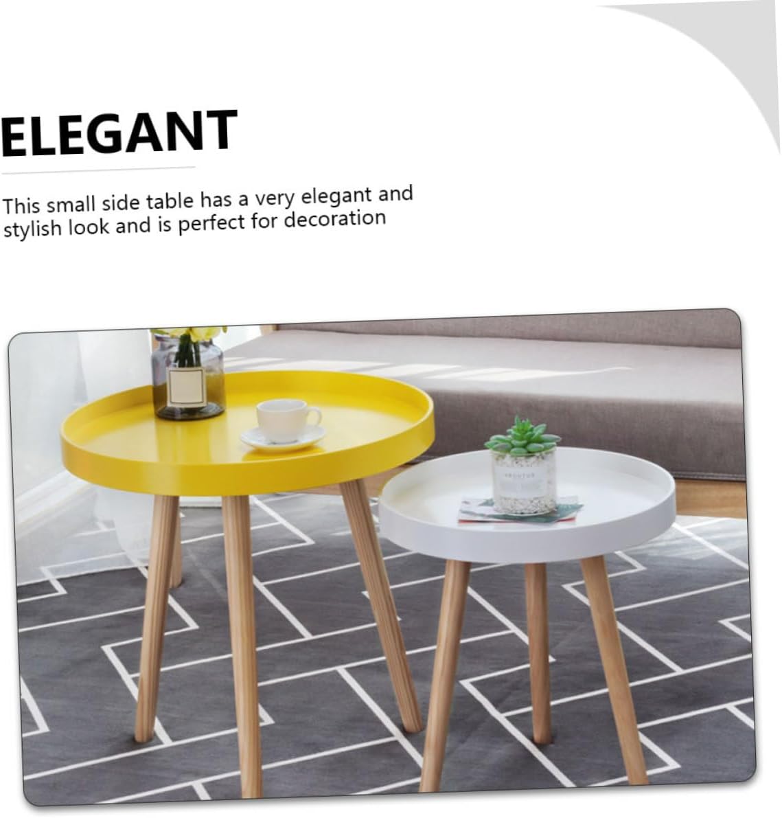 ARTIBETTER Modern Mini Round Yellow End Table, Nordic Style Small Indoor Beverage Side Table for Living Room, Balcony, and Bedroom Use
