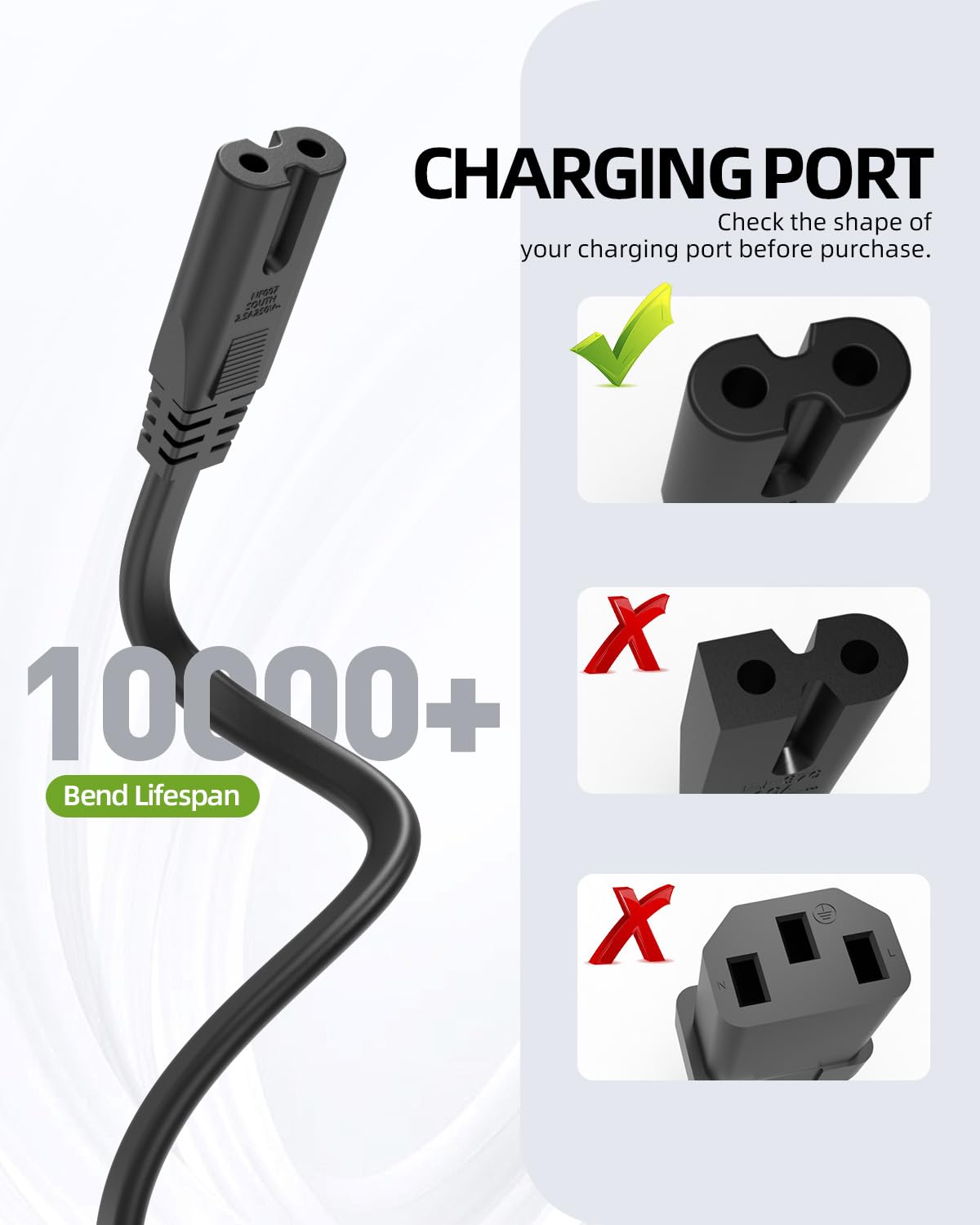Superer AC Power Cord Cable Fit for Sony PS5 PS4 PS3 Slim PlayStation 5 4 3, Xbox Series X/S, Xbox One X/S, TV, Printer, Speaker, Universal IEC C7 Figure 8 2 Prong Replacement Cables, ETL Listed