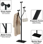 Coat Rack Stand, Freestanding Metal Coat Rack with Sturdy Marble Base, Modern Standing Coat Rack Tree with 8 Hooks for Entryway, Bedroom, Office & Hallway, Space-Saving Design, Black, 68.9 Inches Tall