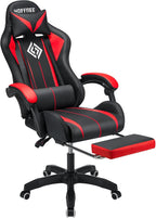 HOFFREE RGB Gaming Chair with Speakers Massage Computer Gaming Chair with LED Lights and Footrest High Back Video Game Chair for Adults Red and Black