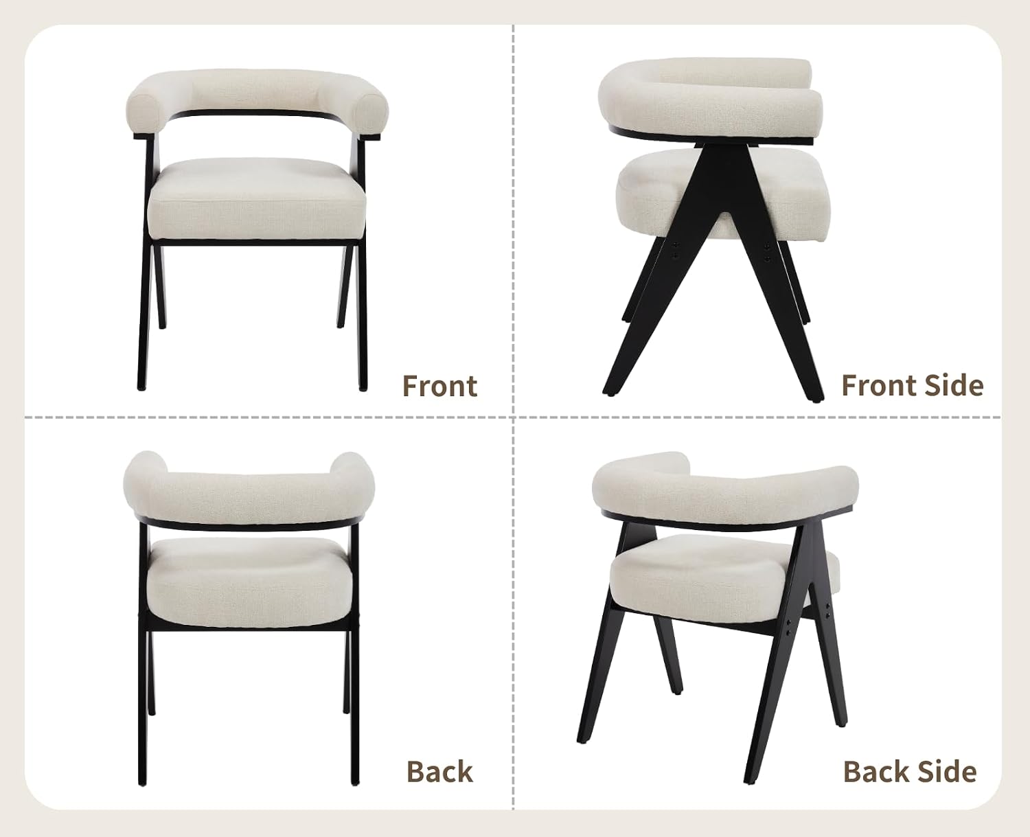 CIMOTA Set of 8 Mid-Century Modern Barrel Dining Chairs with Arms, Fabric Upholstered Kitchen & Dining Room Chairs with Black Wood Legs Contemporary Armchairs Accent Side Chairs, Cream White
