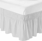 Grey Vertical Striped Bed Skirt Queen Size 16 Inch Drop, Adjustable & Elastic Wrap Around Bed Skirts Pleated Luxury Dust Ruffles for Twin Full Queen Cal King Base Bed, Farmhouse Thin Line Stripes